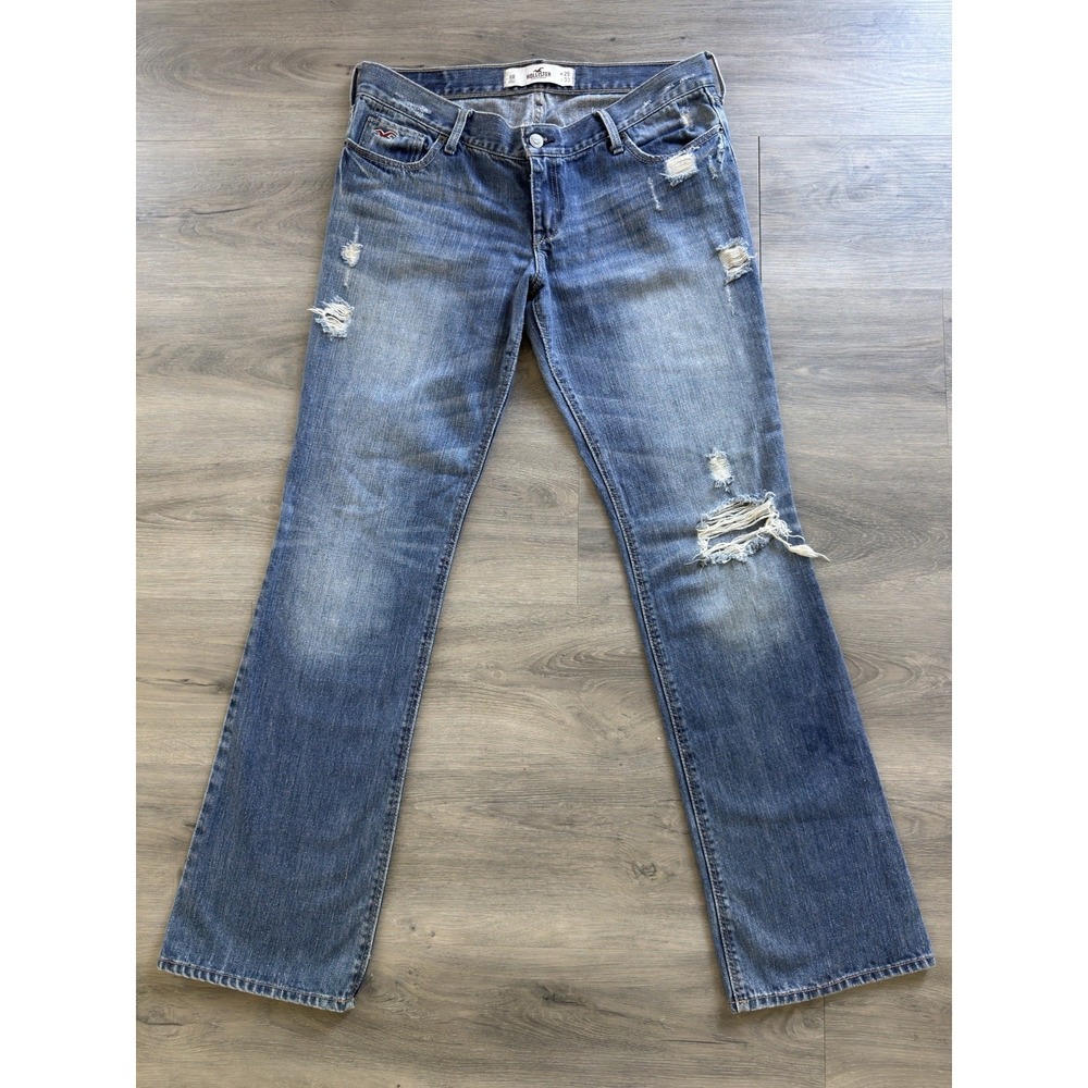 Hollister Y2K Women's Medium Wash Distressed Low Rise Bootcut Jeans Size 9 reg